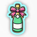 a green bottle with a pink bow on it