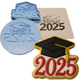 graduation cookies and cookie cutters with graduation decorations