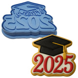 a cookie shaped like a graduation cap and a cookie shaped like a graduation cap