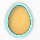 a yellow and blue egg on a white background