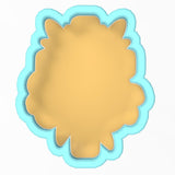a blue and yellow object with a white background