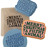 Merry Christmas Ya Filthy Animal Cookie Cutter | Stamp | Stencil #1 Xmas / Winter / NYE Cookie Cutter Lady MINI - 2 Inches (5cm) **FULL SET BUNDLE** Cutter + Stamp + Stencil + Debosser **BEST DEAL**