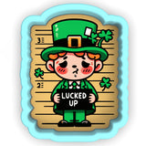 a cartoon character holding a sign that says lucked up