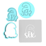 Number Six Cookie Cutter | Stamp | Stencil birthday Cookie Cutter Lady MINI - 2 Inches (5cm) **FULL SET BUNDLE** Cutter + Stamp + Stencil + Debosser **BEST DEAL**