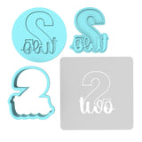 Number Two Cookie Cutter | Stamp | Stencil birthday Cookie Cutter Lady MINI - 2 Inches (5cm) **FULL SET BUNDLE** Cutter + Stamp + Stencil + Debosser **BEST DEAL**