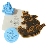 Pirate Ship Cookie Cutter | Stamp | Stencil #1 Boys/ Army / Outdoorsman Cookie Cutter Lady MINI - 2 Inches (5cm) **FULL SET BUNDLE** Cutter + Stamp + Stencil + Debosser **BEST DEAL**