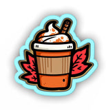a sticker of a cup of coffee with whipped cream on top