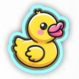 a yellow rubber ducky sticker with a pink tongue