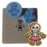 Skeleton Girl Cookie Cutter | Stamp | Stencil #1 Halloween / Fall Cookie Cutter Lady MINI - 2 Inches (5cm) **FULL SET BUNDLE** Cutter + Stamp + Stencil + Debosser **BEST DEAL**