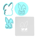 Bunny Sunglasses Cookie Cutter | Stamp | Stencil #1 Animals & Dinosaurs Cookie Cutter Lady MINI - 2 Inches (5cm) **FULL SET BUNDLE** Cutter + Stamp + Stencil + Debosser **BEST DEAL**