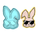 Bunny Sunglasses Cookie Cutter | Stamp | Stencil #1 Animals & Dinosaurs Cookie Cutter Lady MINI - 2 Inches (5cm) **BUNDLE** Cutter + Stamp