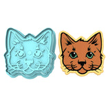 Cat Face Cookie Cutter | Stamp | Stencil #A Animals & Dinosaurs Cookie Cutter Lady MINI - 2 Inches (5cm) **BUNDLE** Cutter + Stamp