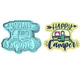Happy Camper Cookie Cutter | Stamp | Stencil #2 Boys/ Army / Outdoorsman Cookie Cutter Lady 2 Inch Small Cupcake Cutter + Stamp No