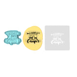 Happy Camper Cookie Cutter | Stamp | Stencil #2 Boys/ Army / Outdoorsman Cookie Cutter Lady 2 Inch Small Cupcake Cutter + Stamp Yes