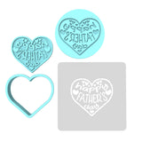 Happy Father's Day Hearts Cookie Cutter | Stamp | Stencil #1 Cookie Cutter Lady MINI - 2 Inches (5cm) **FULL SET BUNDLE** Cutter + Stamp + Stencil + Debosser **BEST DEAL**