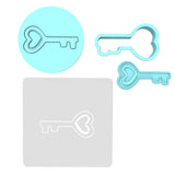 Heart Key Cookie Cutter | Stamp | Stencil Wedding / Baby / V Day Cookie Cutter Lady MINI - 2 Inches (5cm) **FULL SET BUNDLE** Cutter + Stamp + Stencil + Debosser **BEST DEAL**
