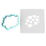 Hearts Scattered Cookie Cutter | Stamp | Stencil #1 Wedding / Baby / V Day Cookie Cutter Lady MINI - 2 Inches (5cm) **BUNDLE** Cutter + Stencil