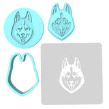 Husky Cookie Cutter | Stamp | Stencil #1 Animals & Dinosaurs Cookie Cutter Lady MINI - 2 Inches (5cm) **FULL SET BUNDLE** Cutter + Stamp + Stencil + Debosser **BEST DEAL**