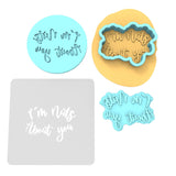 I'm Nuts About You Text Cookie Cutter | Stamp | Stencil #1 Bachelorette & Bachelor Cookie Cutter Lady MINI - 2 Inches (5cm) **FULL SET BUNDLE** Cutter + Stamp + Stencil + Debosser **BEST DEAL**