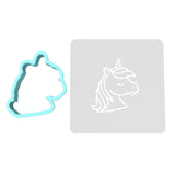 Unicorn Head Cookie Cutter | Stamp | Stencil #4 Animals & Dinosaurs Cookie Cutter Lady MINI - 2 Inches (5cm) **BUNDLE** Cutter + Stencil