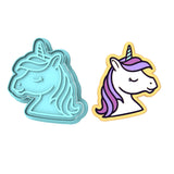 Unicorn Head Cookie Cutter | Stamp | Stencil #4 Animals & Dinosaurs Cookie Cutter Lady MINI - 2 Inches (5cm) **BUNDLE** Cutter + Stamp
