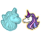 Unicorn Head Cookie Cutter | Stamp | Stencil #5 Animals & Dinosaurs Cookie Cutter Lady MINI - 2 Inches (5cm) **BUNDLE** Cutter + Stamp