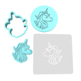 Unicorn Head Cookie Cutter | Stamp | Stencil #5 Animals & Dinosaurs Cookie Cutter Lady MINI - 2 Inches (5cm) **FULL SET BUNDLE** Cutter + Stamp + Stencil + Debosser **BEST DEAL**
