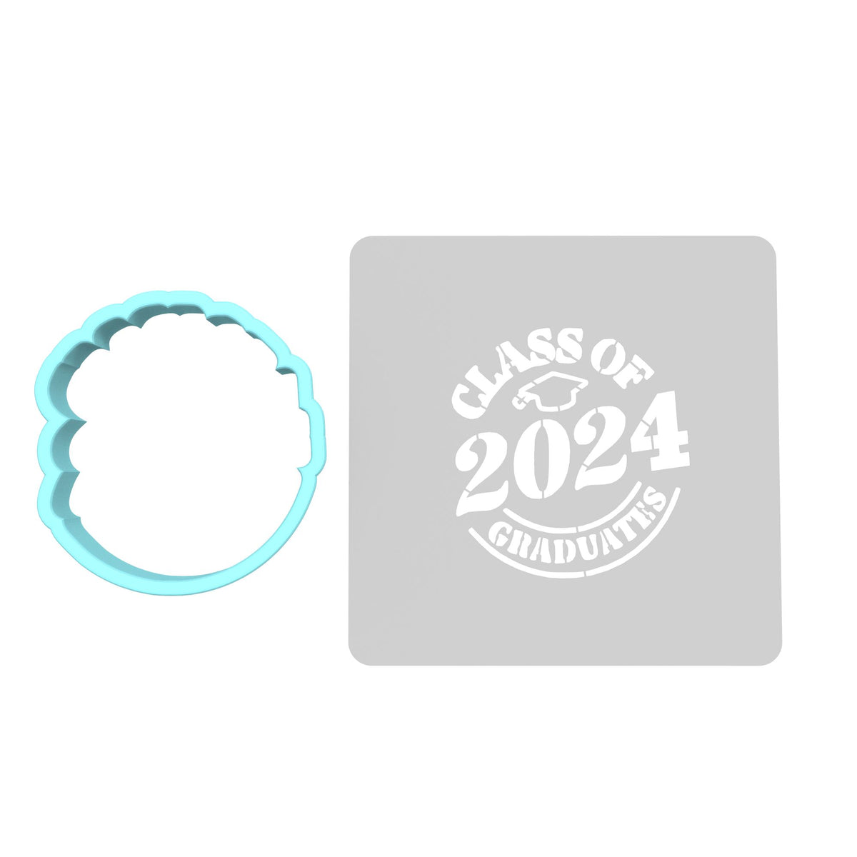 2024 Graduation Cookie Cutter | Stamp | Stencil #1A Wedding / Baby / V Day Cookie Cutter Lady MINI - 2 Inches (5cm) **BUNDLE** Cutter + Stencil 