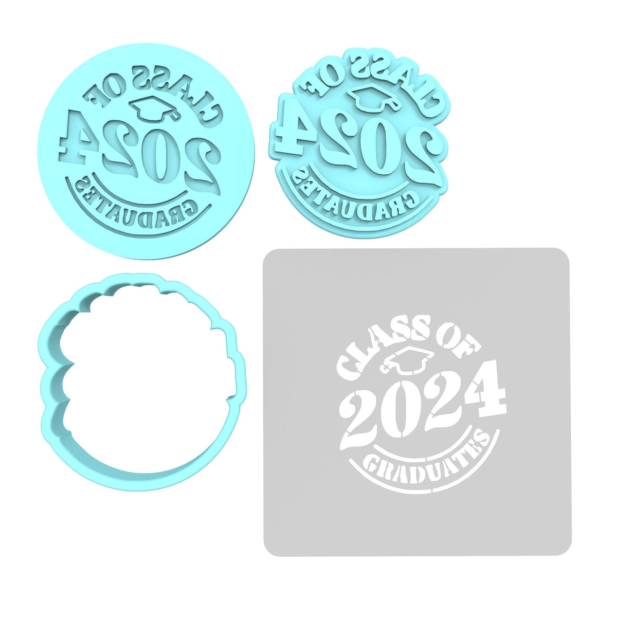 2024 Graduation Cookie Cutter | Stamp | Stencil #1A Wedding / Baby / V Day Cookie Cutter Lady MINI - 2 Inches (5cm) **FULL SET BUNDLE** Cutter + Stamp + Stencil + Debosser **BEST DEAL** 