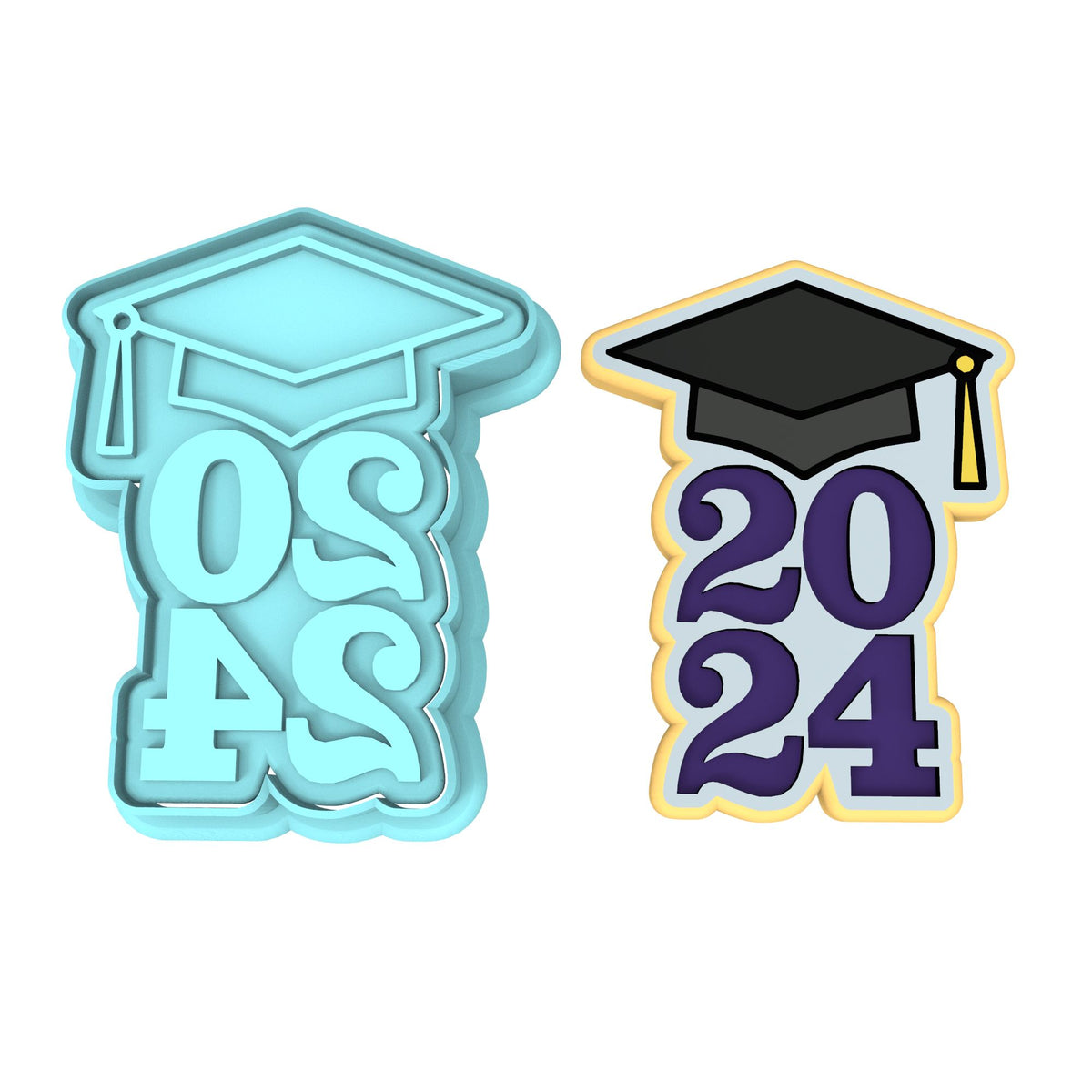 2024 Graduation Cookie Cutter | Stamp | Stencil #2B Wedding / Baby / V Day Cookie Cutter Lady MINI - 2 Inches (5cm) **BUNDLE** Cutter + Stamp 