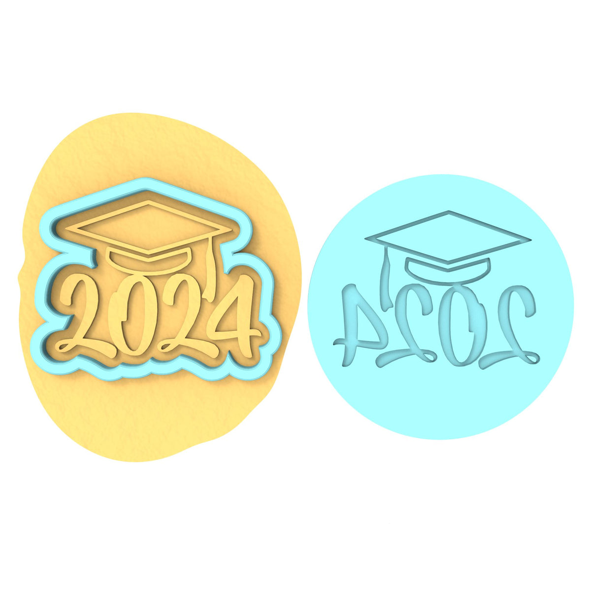 2024 Graduation Cookie Cutter | Stamp | Stencil #3C Wedding / Baby / V Day Cookie Cutter Lady MINI - 2 Inches (5cm) **BUNDLE** Cutter + Debosser 