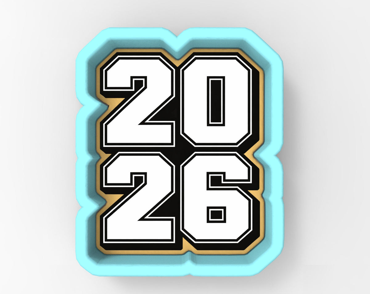 A 3D rendering of the numbers "20 26" in a stylized font, with a light blue border.