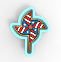 a red, white and blue pinwheel on a stick