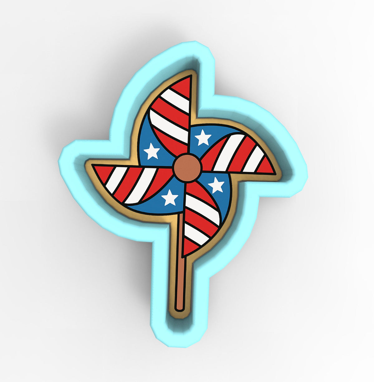 a red, white and blue pinwheel on a stick
