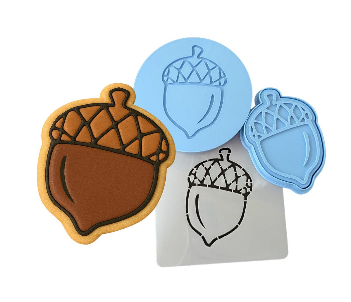 Acorn Cookie Cutter | Stamp | Stencil #1 Animals & Dinosaurs Cookie Cutter Lady MINI - 2 Inches (5cm) **FULL SET BUNDLE** Cutter + Stamp + Stencil + Debosser **BEST DEAL** 