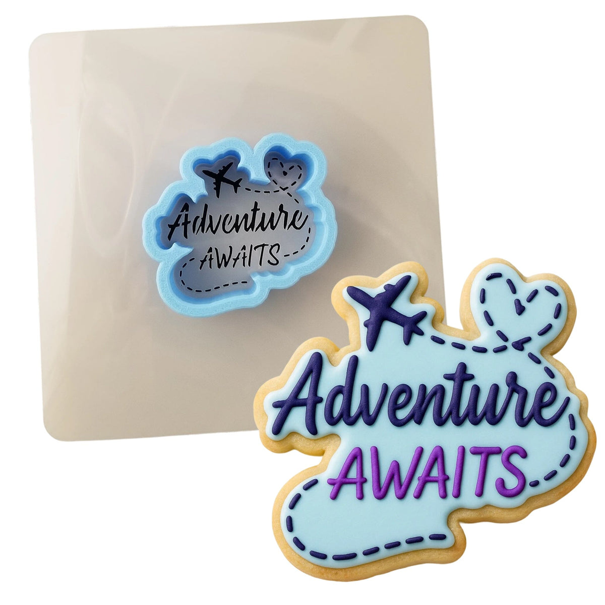 Adventure Awaits Cookie Cutter | Stamp | Stencil #1 Animals & Dinosaurs Cookie Cutter Lady MINI - 2 Inches (5cm) **BUNDLE** Cutter + Stencil 