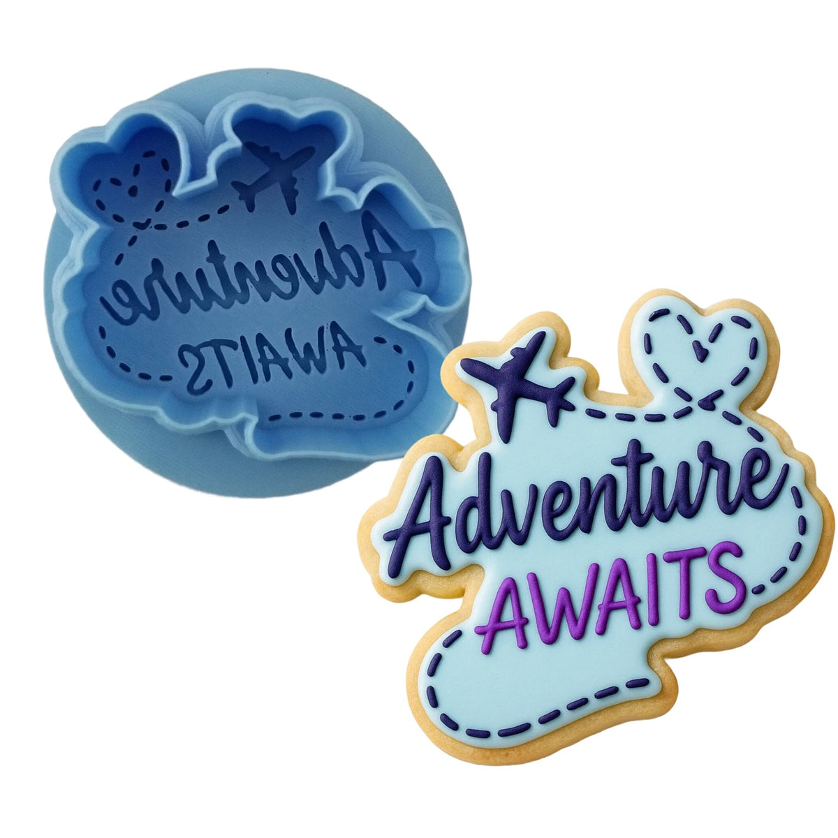 Adventure Awaits Cookie Cutter | Stamp | Stencil #1 Animals & Dinosaurs Cookie Cutter Lady MINI - 2 Inches (5cm) **BUNDLE** Cutter + Debosser 