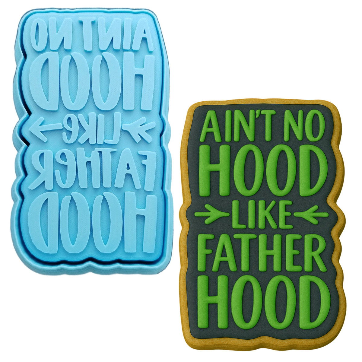 two cookie molds with words on them