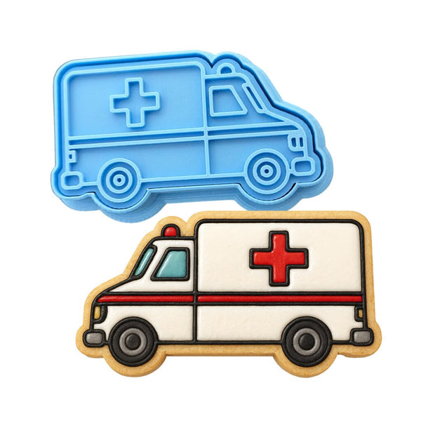 Ambulance Cookie Cutter | Stamp | Stencil #1 Comic Book / Vehicles Cookie Cutter Lady MINI - 2 Inches (5cm) **BUNDLE** Cutter + Stamp 