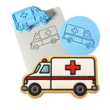 Ambulance Cookie Cutter | Stamp | Stencil #1 Comic Book / Vehicles Cookie Cutter Lady MINI - 2 Inches (5cm) **FULL SET BUNDLE** Cutter + Stamp + Stencil + Debosser **BEST DEAL** 