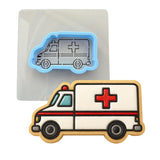 Ambulance Cookie Cutter | Stamp | Stencil #1 Comic Book / Vehicles Cookie Cutter Lady MINI - 2 Inches (5cm) **BUNDLE** Cutter + Stencil 