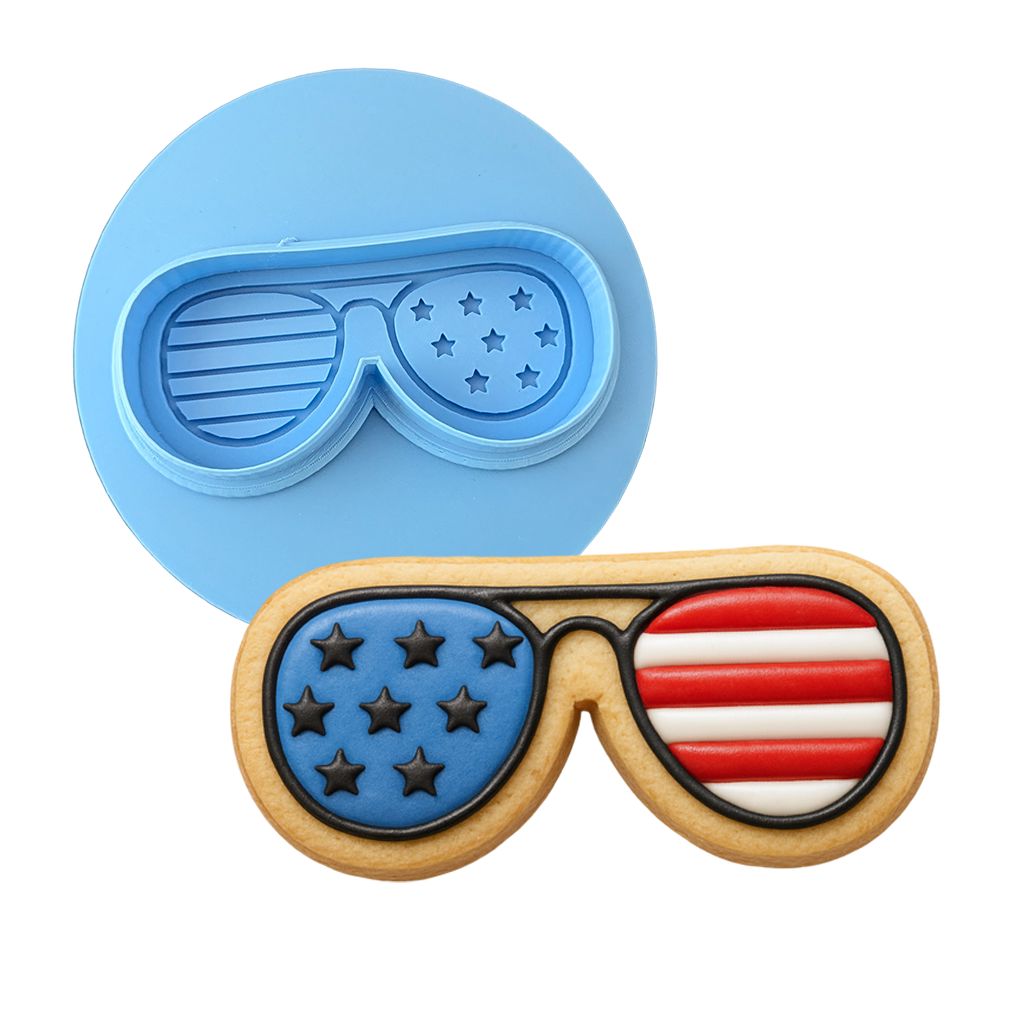America Glasses Cookie Cutter | Stamp | Stencil #1 St Pats / July 4th Cookie Cutter Lady MINI - 2 Inches (5cm) **BUNDLE** Cutter + Debosser 