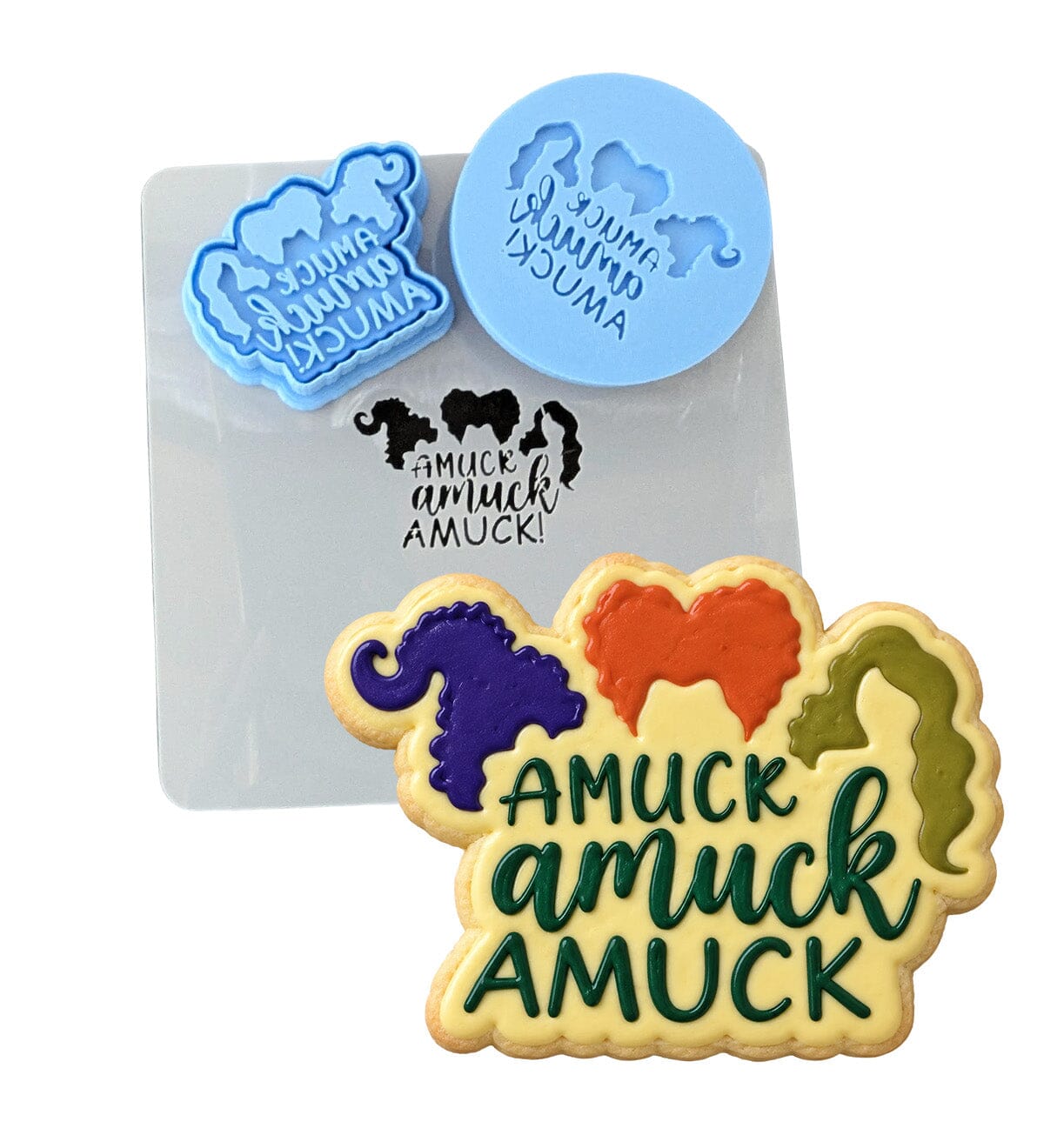 Amuck Amuck Amuck Cookie Cutter | Stamp | Stencil #1 Halloween / Fall Cookie Cutter Lady MINI - 2 Inches (5cm) **FULL SET BUNDLE** Cutter + Stamp + Stencil + Debosser **BEST DEAL** 