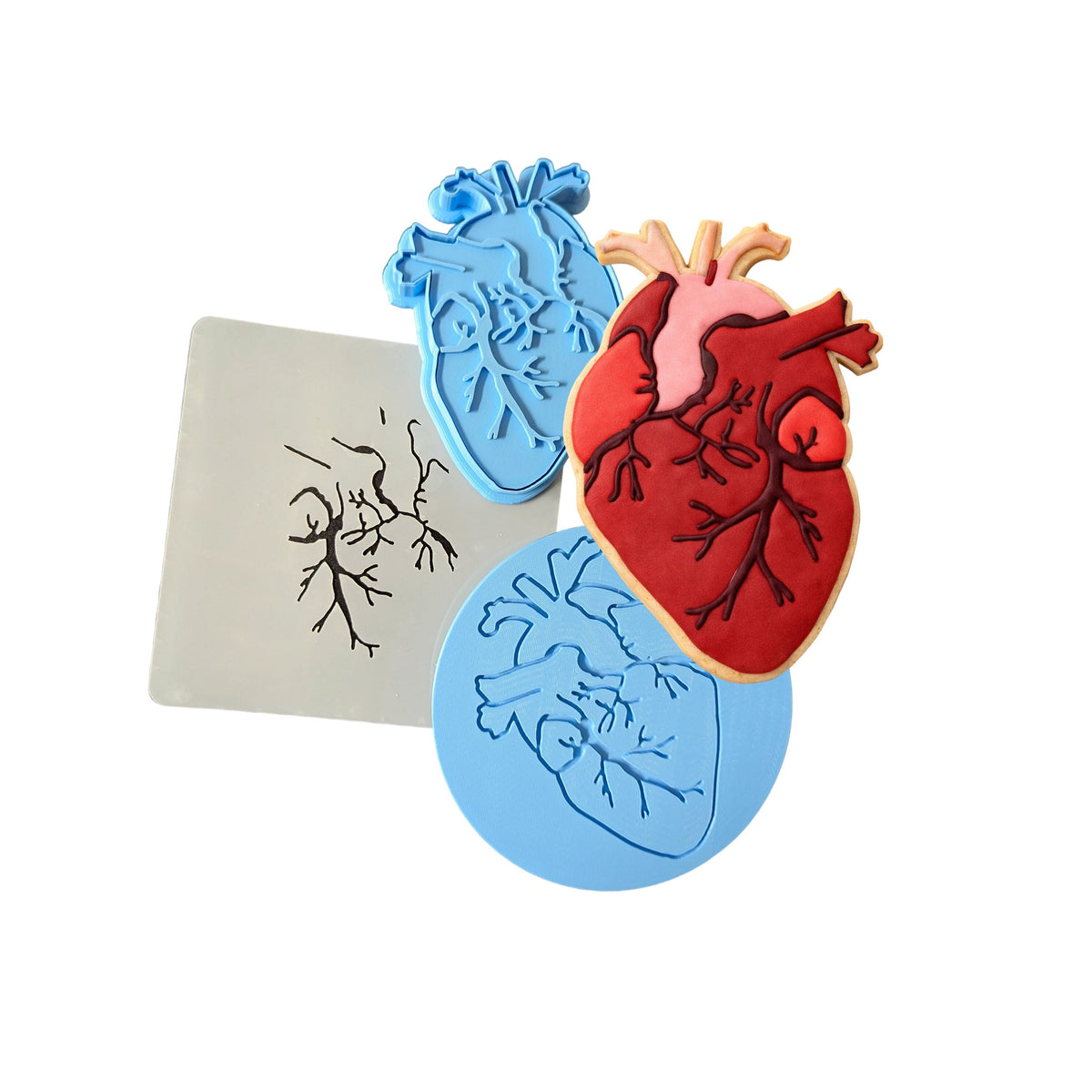 Anatomical Heart Cookie Cutter | Stamp | Stencil #1 Wedding / Baby / V Day Cookie Cutter Lady MINI - 2 Inches (5cm) **FULL SET BUNDLE** Cutter + Stamp + Stencil + Debosser **BEST DEAL** 