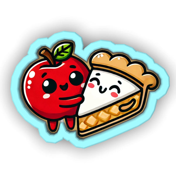 a sticker of a slice of pie and an apple