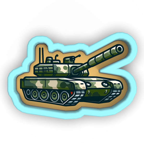 a sticker of a tank on a white background