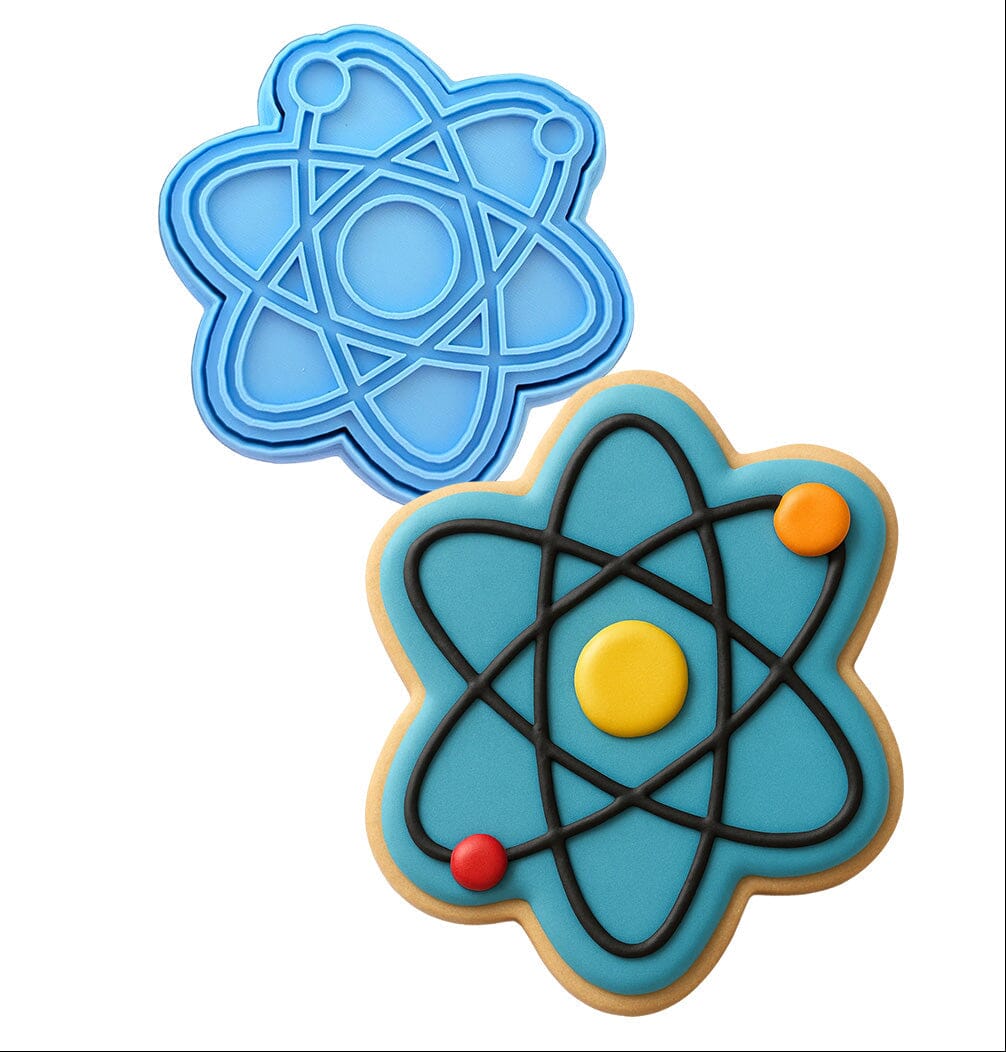 Atom Cookie Cutter Stamp & Outline #1 School / Grad Cookie Cutter Lady MINI - 2 Inches (5cm) **BUNDLE** Cutter + Stamp 