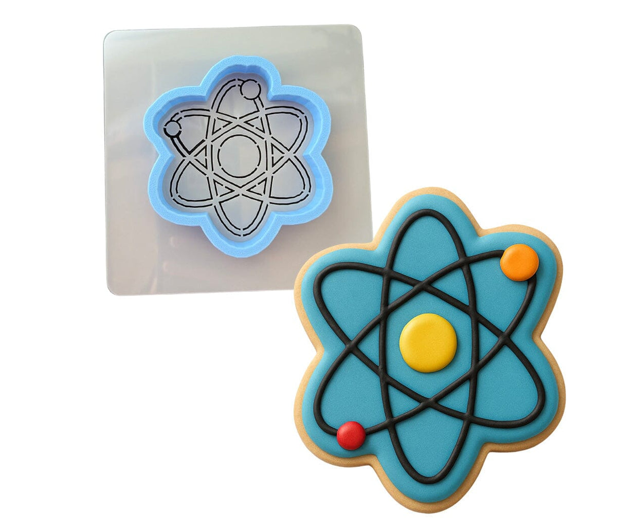 Atom Cookie Cutter Stamp & Outline #1 School / Grad Cookie Cutter Lady MINI - 2 Inches (5cm) **BUNDLE** Cutter + Stencil 