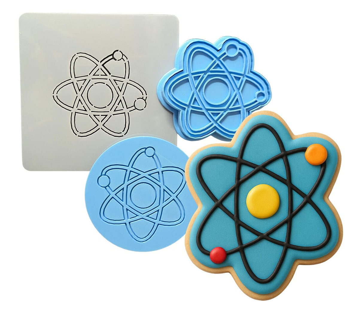 Atom Cookie Cutter Stamp & Outline #1 School / Grad Cookie Cutter Lady MINI - 2 Inches (5cm) **FULL SET BUNDLE** Cutter + Stamp + Stencil + Debosser **BEST DEAL** 
