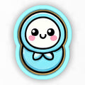 a blue and white cartoon character with a pink nose